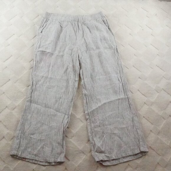 Eileen Fisher Organic Linen Straight Leg Pants Womens Medium Pull On Stretchy - Picture 1 of 11